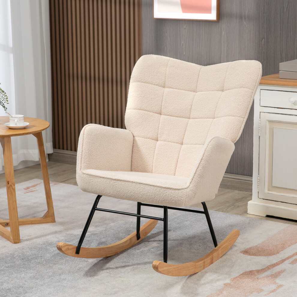 HOMCOM Wingback Rocking Chair for Nursing w/ Steel Frame & Wooden Base in Beige - Image 4