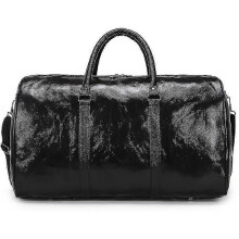 (Black, One size) Leather Duffel Weekend Bag Luggage Travel Tote Handbag Business Casual Short Travel Duffle Bag