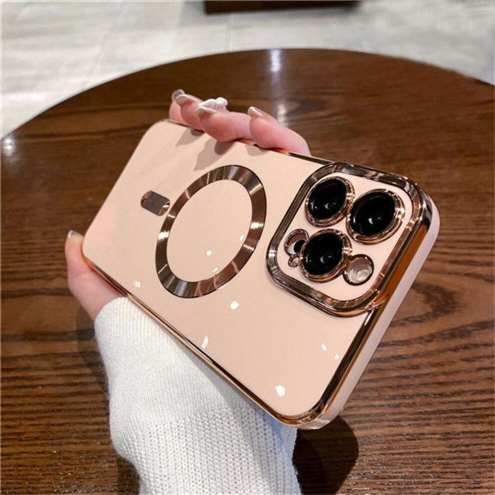 (pink, iPhone 16 Plus) For Iphone 16 Pro Max Luxury Magnetic Square Plating Frame Phone Case For Iphone 11 12 13 14 15 Plus Lens Protective Cover