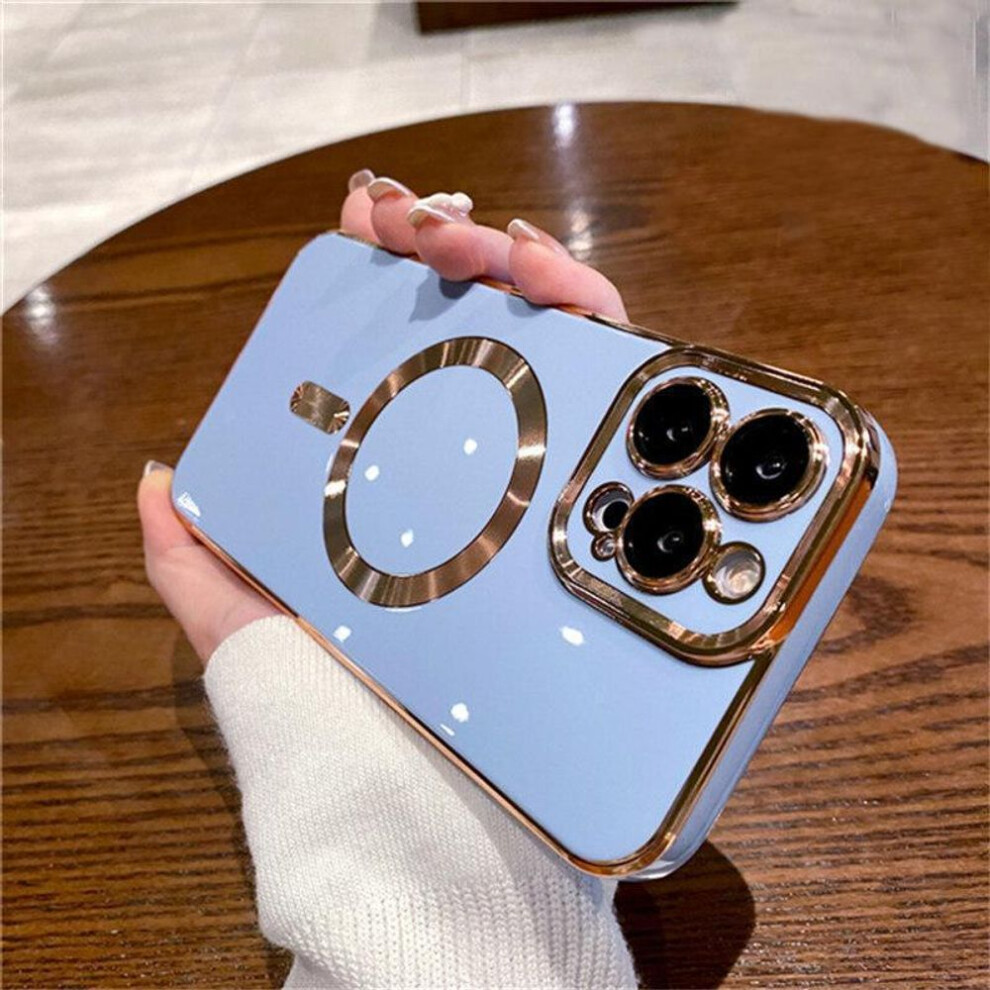 (blue, iPhone 16 Plus) For Iphone 16 Pro Max Luxury Magnetic Square Plating Frame Phone Case For Iphone 11 12 13 14 15 Plus Lens Protective Cover