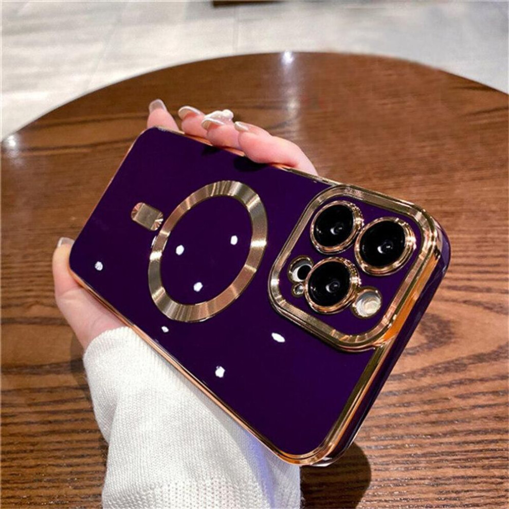 (dark purple, iPhone 16 Plus) For iPhone 16 Pro Max Luxury Magnetic Square Plating Frame Phone Case For iPhone 11 12 13 14 15 Plus Lens Protective Cover