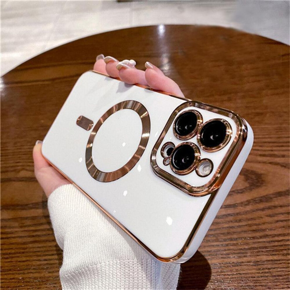(white, iPhone 12 Pro Max) For Iphone 16 Pro Max Luxury Magnetic Square Plating Frame Phone Case For Iphone 11 12 13 14 15 Plus Lens Protective Cover