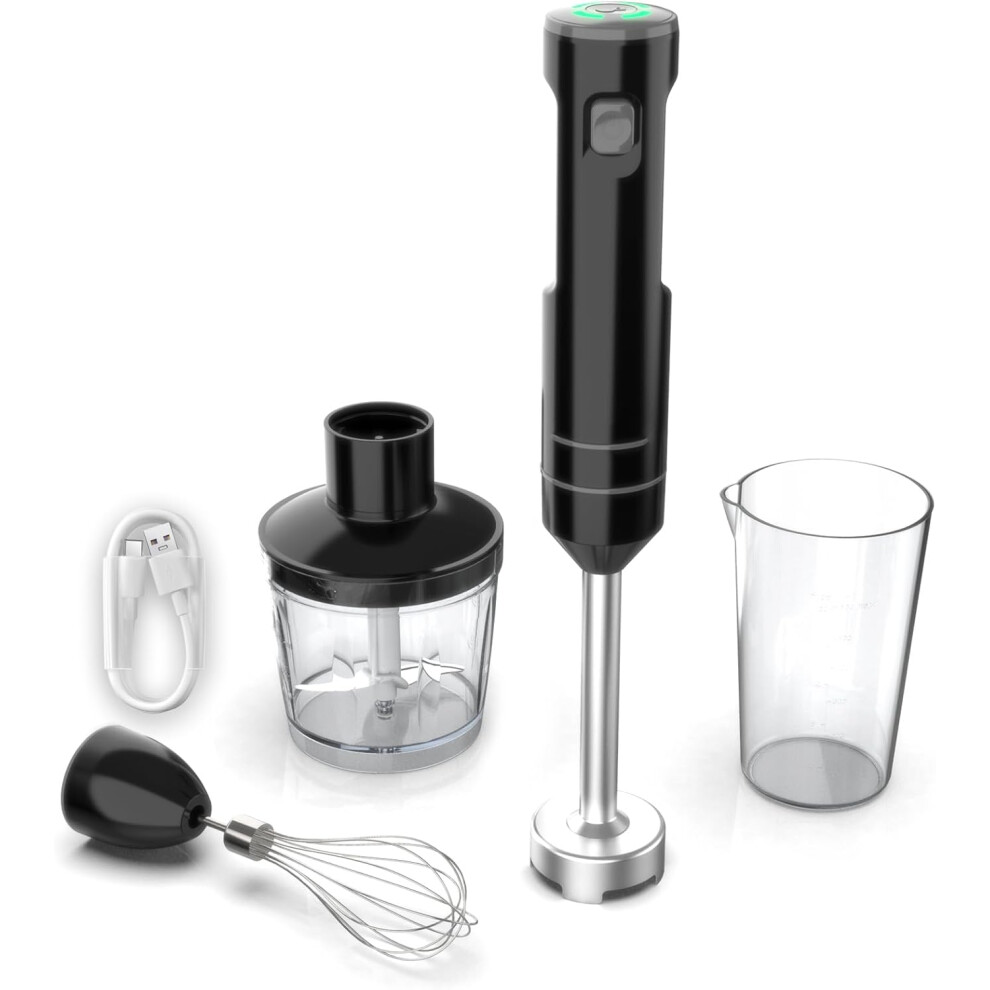 Cordless Variable Speed Hand Blender, Immersion Blender Rechargeable, with Type-C Cable, 500ml Chopper, 600ml Vessel, Egg Whisk, for Smoothies