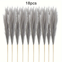 18pcs graue künstliche Pampas Gras, Pampas Grasboden Vase -Füllstoff, böhmische rustikale Bauernhaus -Wohnkultur, Plastik, Plastik