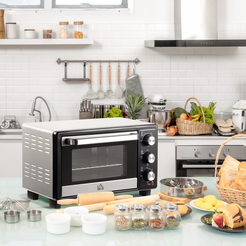 HOMCOM Mini Oven 16L Countertop Oven w/ Adjustable Temp Timer 1400W, Silver