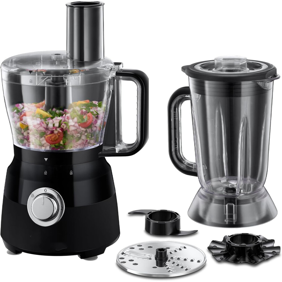 (Black) Desire Electric Food Processor, Bowl with 1.5L usable capacity, 1.5L Plastic jug, Stainless steel blades, reversible slicing/shredding disk