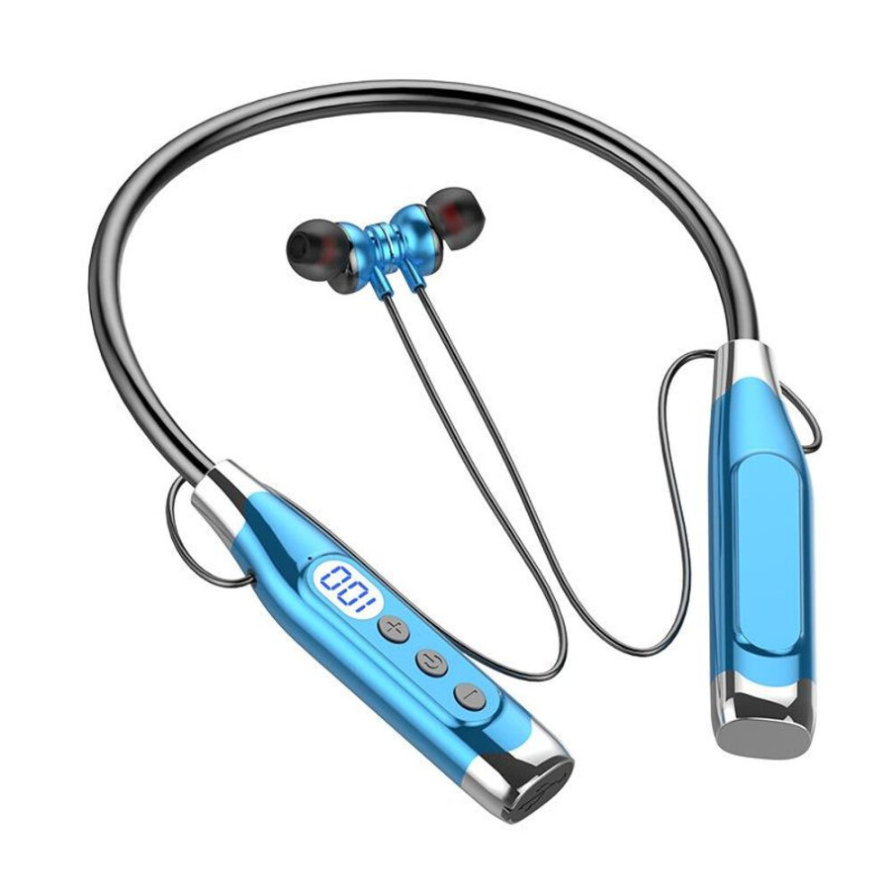 (blue) 100 Hours Playtim Bluetooth Headphones Earbuds with Mic Magnetic TF Card Comfortable Wireless Neckband Headset