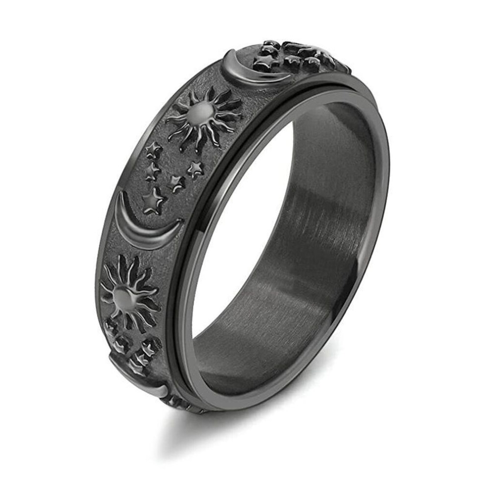 (black, 10) Star Moon Sun Rotating Titanium Steel Ring Unisex Bohemian Relief Anxiety Jewelry Accessories