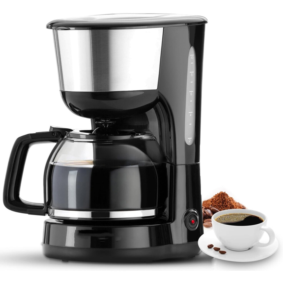 (Chocolate) Filter Coffee Machine Drip Coffee Maker, 40Mins Keep Warm, Anti-Drip Function, Fast Brewing Coffee Maker with Reusable Filter, Pour Over Technology