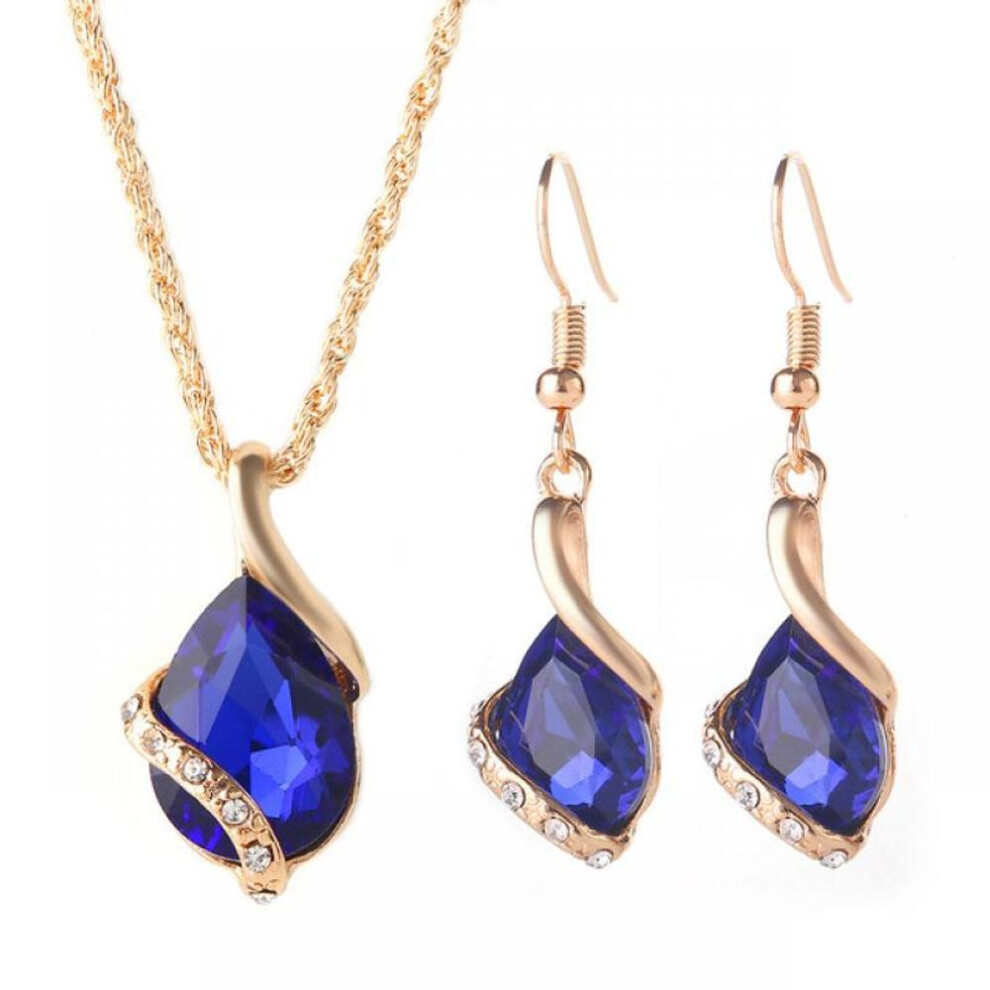 (lake blue) Chic Style Ladies Rhinestone Choker Chain Necklace Drop Earrings Jewelry Set