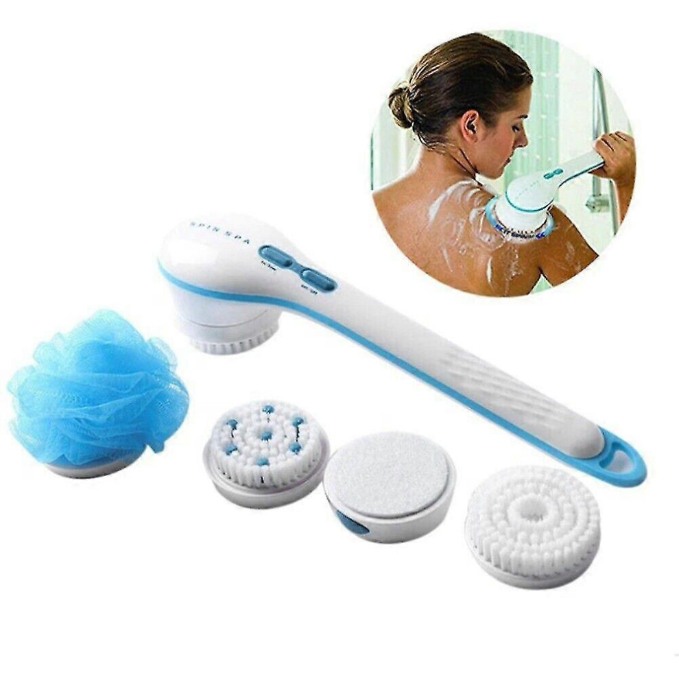 Hiigyl (As Show, One Size) 5 In 1 Electric Bath Brush Electric Massage Scrubber Cleaning Bath Body Shower Spinning Spa Brush