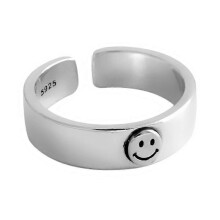(Style2, One size) Ring Vintage Adjustable Smiley Face Chain Opening Ring Women Girls Jewellery Gift
