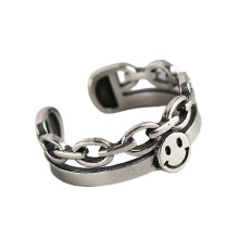 (Style1, One size) Ring Vintage Adjustable Smiley Face Chain Opening Ring Women Girls Jewellery Gift