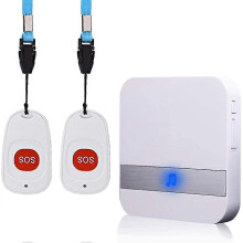 (US Plug, One size) Wireless Alarm Home Alert Patient Elderly Personal Alarm System Elderly Pager Plug Version And Emergency Call Button Pager Alarm (2 In 1 White)