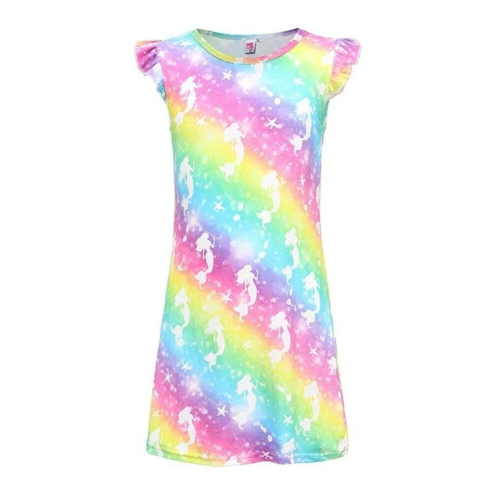 (L) Girls Kids Sleepwear Nightgown Flutter Sleeve Nightdress Pajamas Dress 3-10 Years