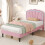 (90x190, Pink ) Upholstered Bed with LED Shell Shape Headboard 1