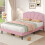 (135x190, Pink ) Upholstered Bed with LED Shell Shape Headboard 1