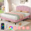 (135x190, Pink ) Upholstered Bed with LED Shell Shape Headboard 6
