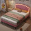 (135x190, Pink ) Upholstered Bed with LED Shell Shape Headboard 8