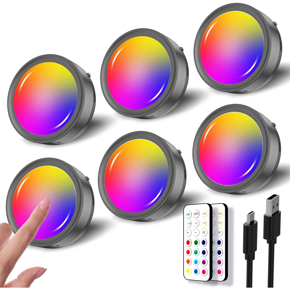 (6 Pack, 3000k/4000k/5000k) 1600mAh Battery Spot Lights Indoor LED Stick On Lights for Under Cupboards Wireless Kitchen Cabinet Lighting Magnetic Touch Light for Display Shelf
