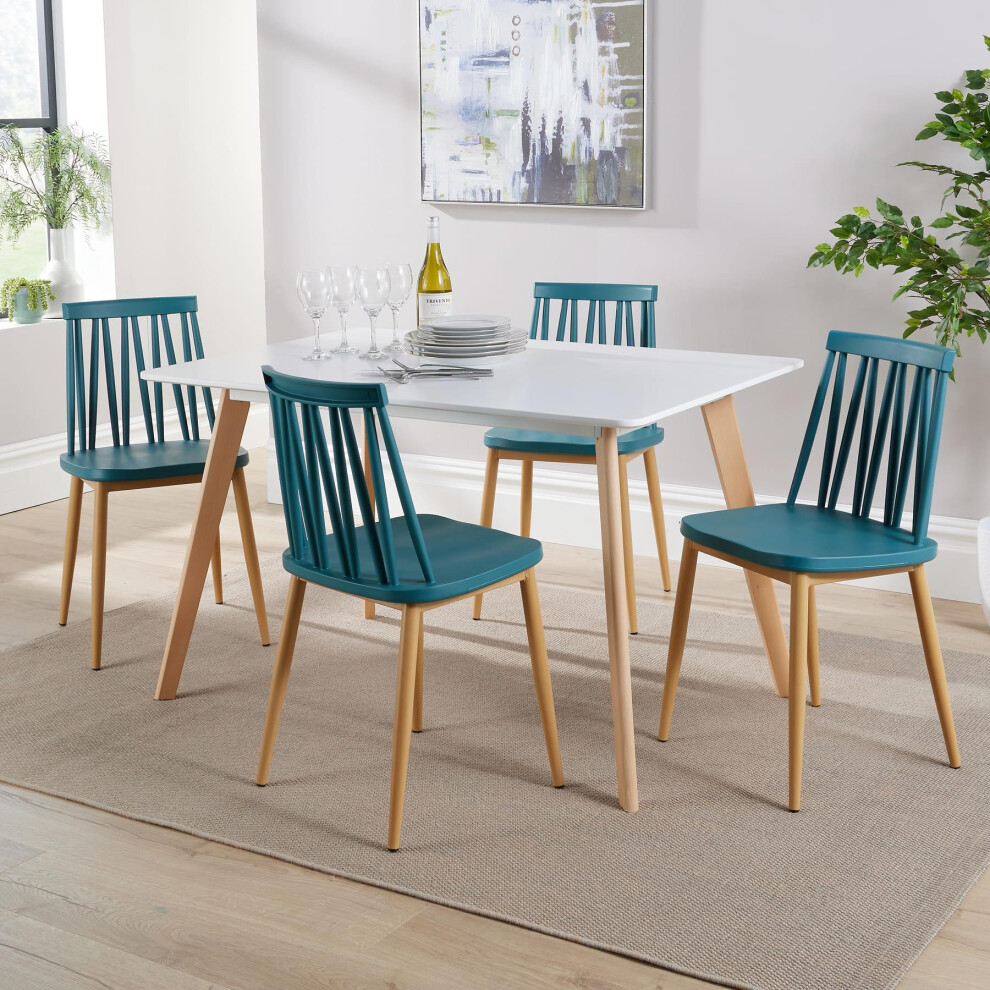 (Teal) Home Source Fleur Table and 4 Lucy Chairs Dining Set