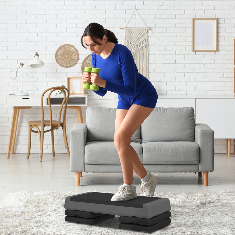 SPORTNOW Aerobic Step, 10.5/15.5/20.5cm Exercise Stepper for Home, Grey