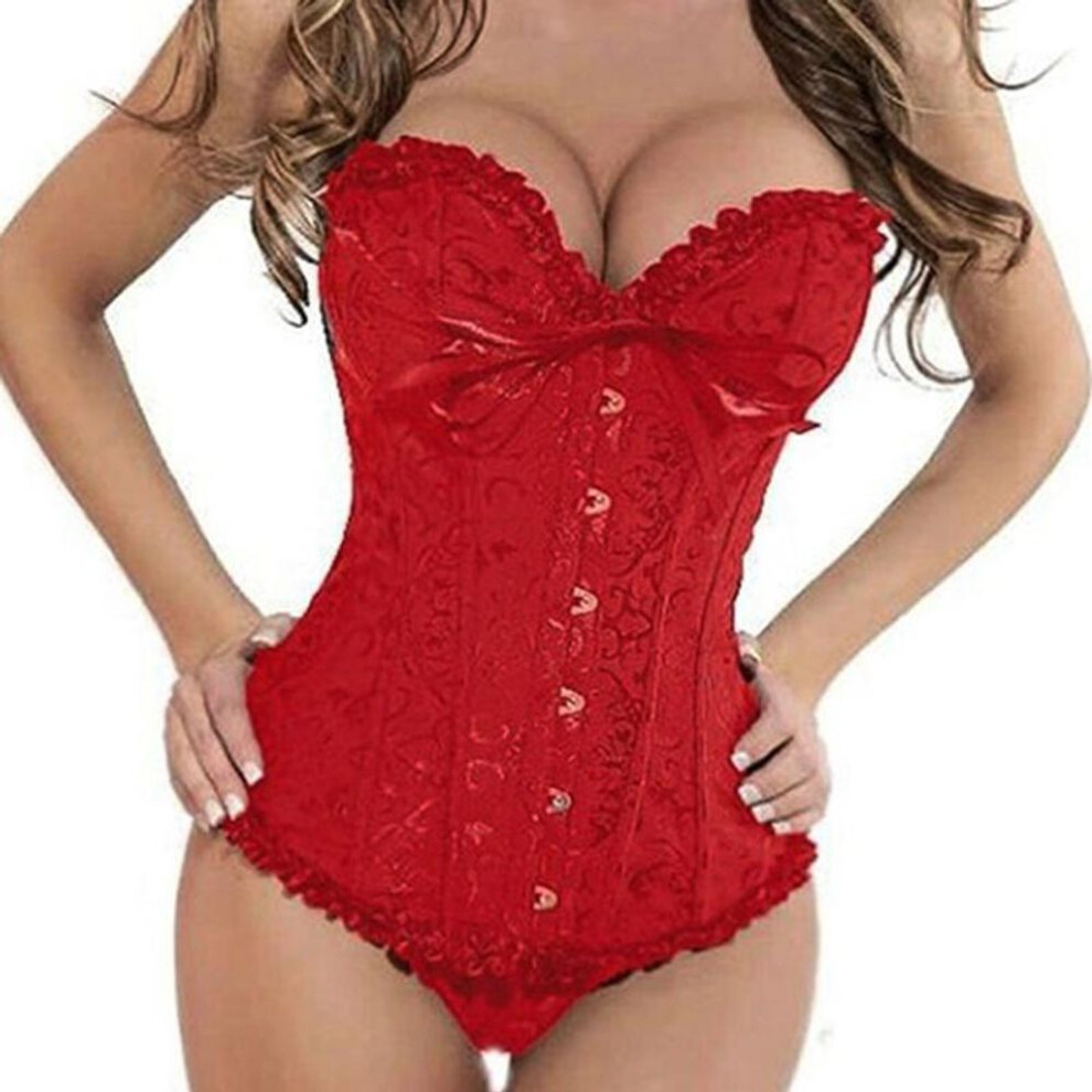 (red, XS) Corset Bustier Corselet Women Plus Size Satin Overbust Embroidered G-string Tops Corset