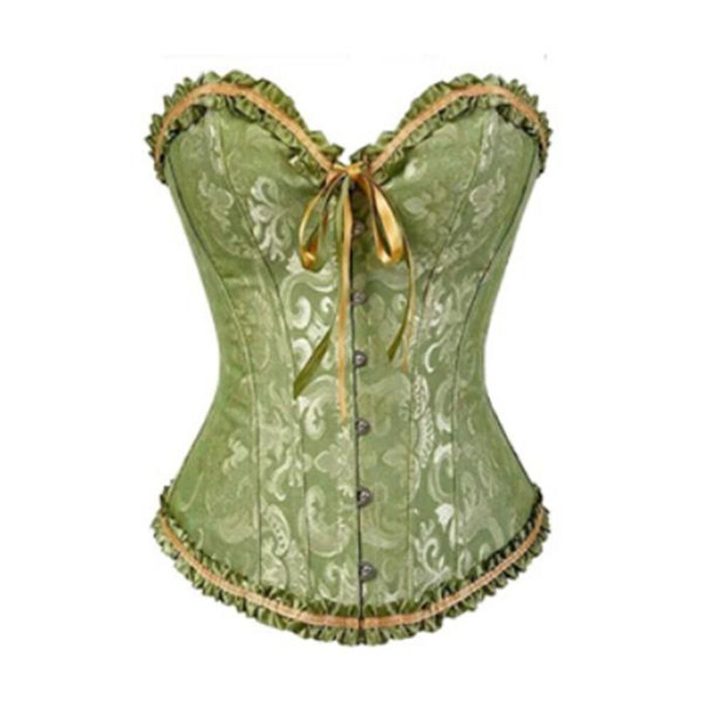 (green, L) Corset Bustier Corselet Women Plus Size Satin Overbust Embroidered G-string Tops Corset