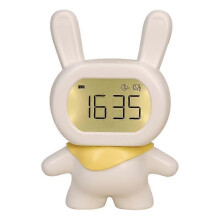 (White, One size) Little Flying Rabbit Alarm Clock Scan QR Code Cartoon Expression Night Light Gift Clock for Children and Students