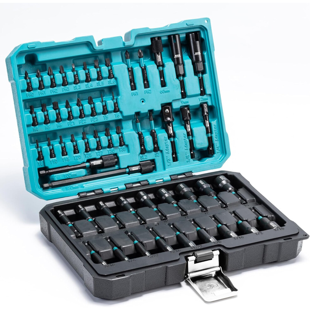 (54PCS) Metric & SAE Nut Driver for Impact Drill, Socket Adapters, Screwdriver Bits, Quick-Release Extension, Wing Nut Driver, Storage Box