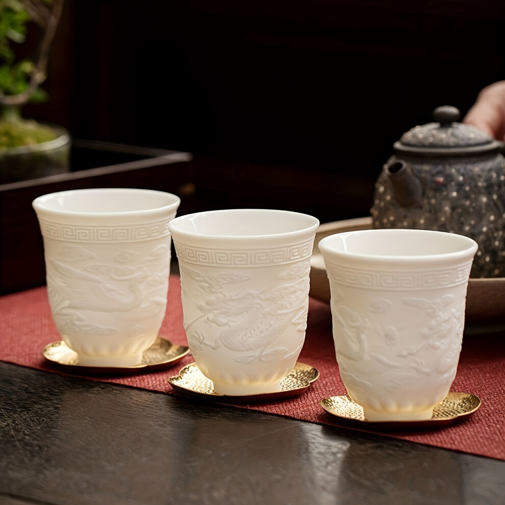 Chinese Tea Cup, Dragon and Phoenix Design No Handle Mug for Sake, Tea, Wine, Espresso Cups (4.8oz)