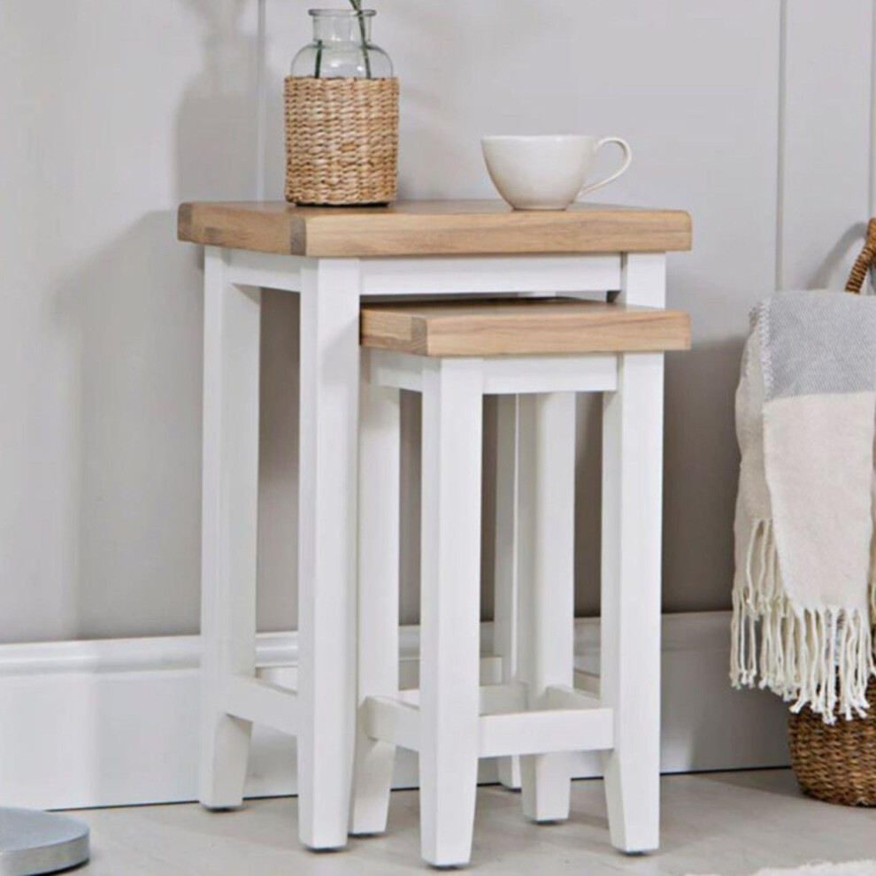 (White) Nest 2 Side Lamp Tables Solid Oak Veneer Fully Assembled