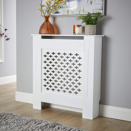 (White, Small) Radiator Cover MDF Wooden Slatted Grill Decorative on OnBuy