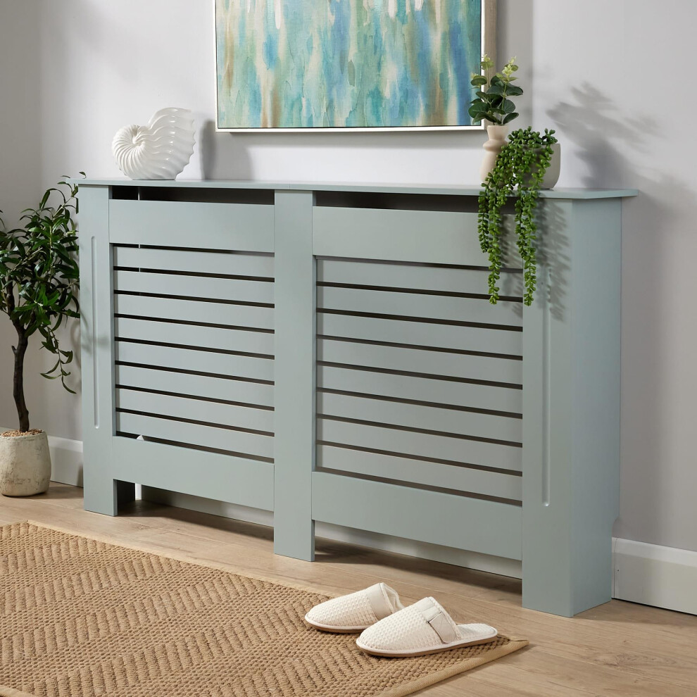 Large Grey Radiator Cover Wooden Wall Cabinet Shelf Slatted Grill