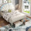 (135x190cm) Upholstered Bed, Shell Shape Backrest, Beige 1