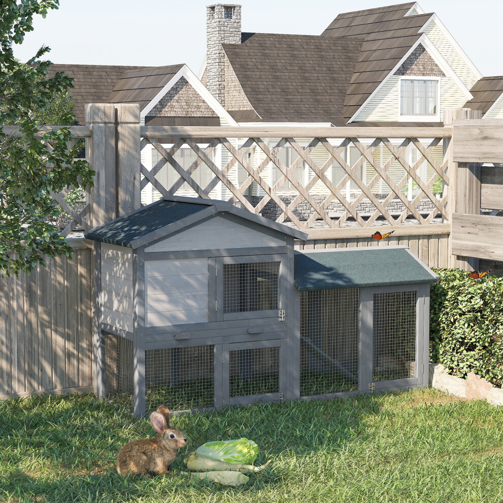Pawhut 2-Tier Wooden Rabbit Bunny Guinea Pig Hutch Small Pet House Ramp