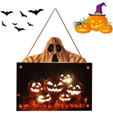 (style1, One size) Halloween Door Decoration Halloween Door Plate Halloween Door Sign With Led Lights, Halloween Pumpkin Ghost Pendant Horror Atmosphere Door Light Ideal