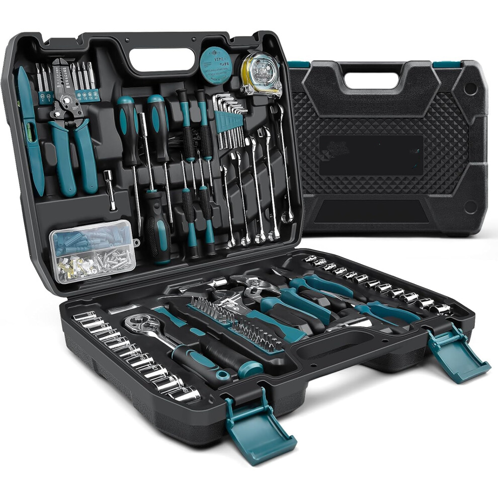(281-Blue) Protable Complete Basic Hand Repair General Tool Sets for Men Women - Tool Set with Socket Wrench Set