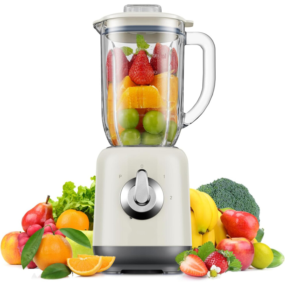(Medium) Blender Smoothie Maker with 6 Sharp Stainless Steel Blades, Glass Jug, 2 Speed and Pulse Ice Crushing For Milkshake, Juice,