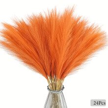 24pcs künstliche gefälschte Blumen flauschige Pampas Grasdekor, Pampas Gras Orange Wohnheimdekor, Pampas Grass Bulk Boho Dekor