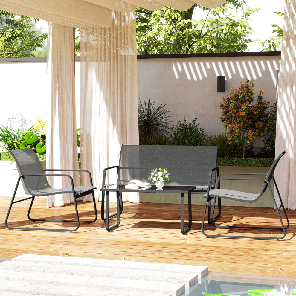 Outsunny 4 Piece Garden Furniture Set Patio Sofa Set w/ Chairs, Glass Top Table