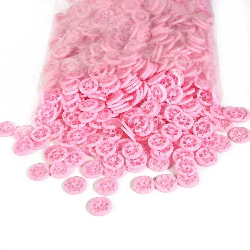(pink) 100pcs Transparent Mixed Flowers Shape Beautiful Dyed Resin Buttons Coat Boots Sewing Clothes Accessory Decoration Button