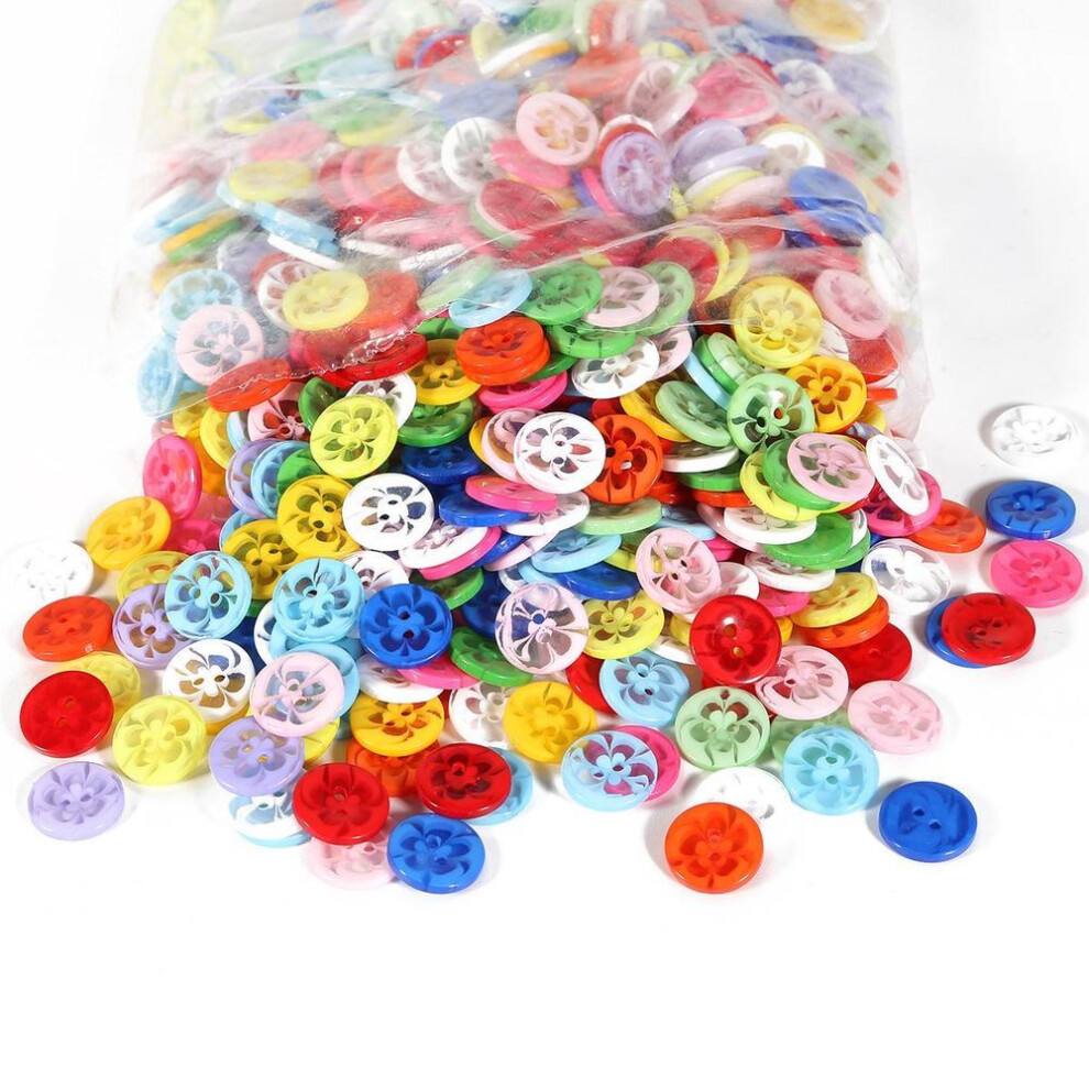 (multicolor) 100pcs Transparent Mixed Flowers Shape Beautiful Dyed Resin Buttons Coat Boots Sewing Clothes Accessory Decoration Button