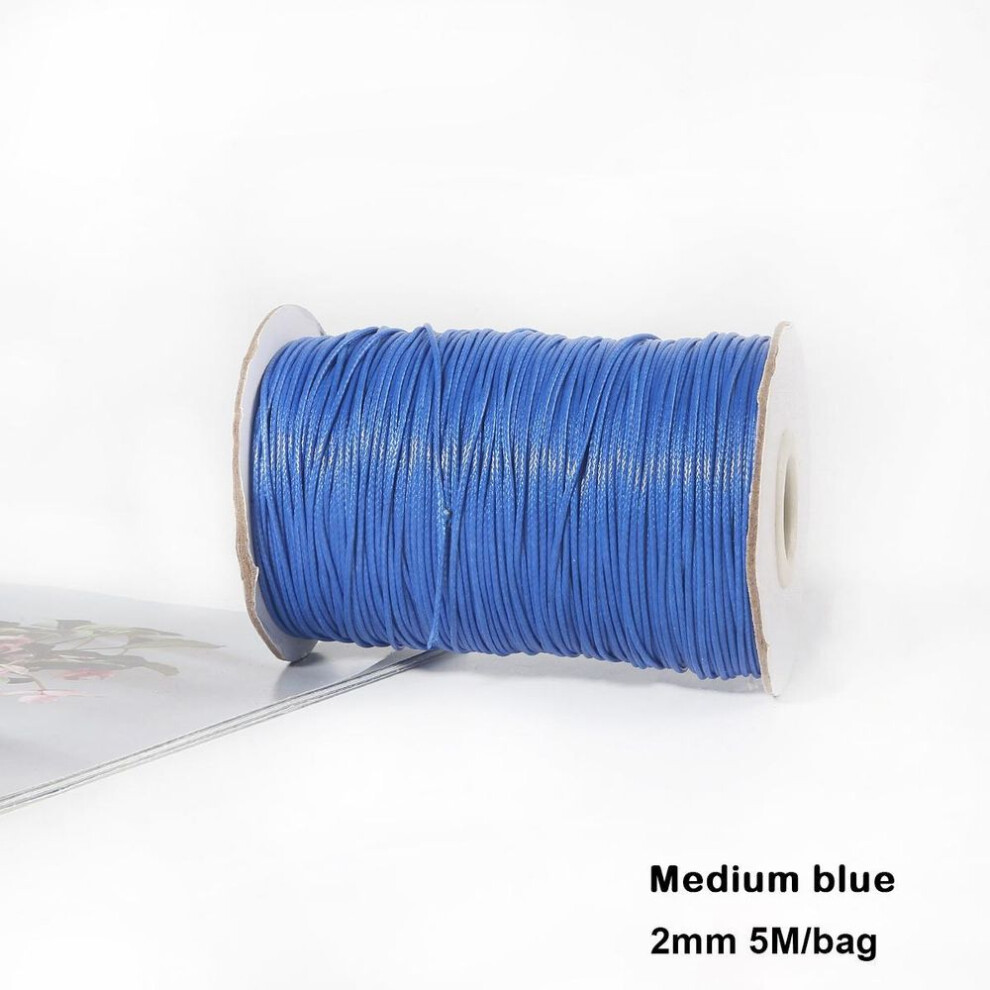 (medium blue, 2mm 5meter) Mixed Colors Waxed Cotton Cord Strings For Macrame Jewelry Beads DIY Jewelry Making