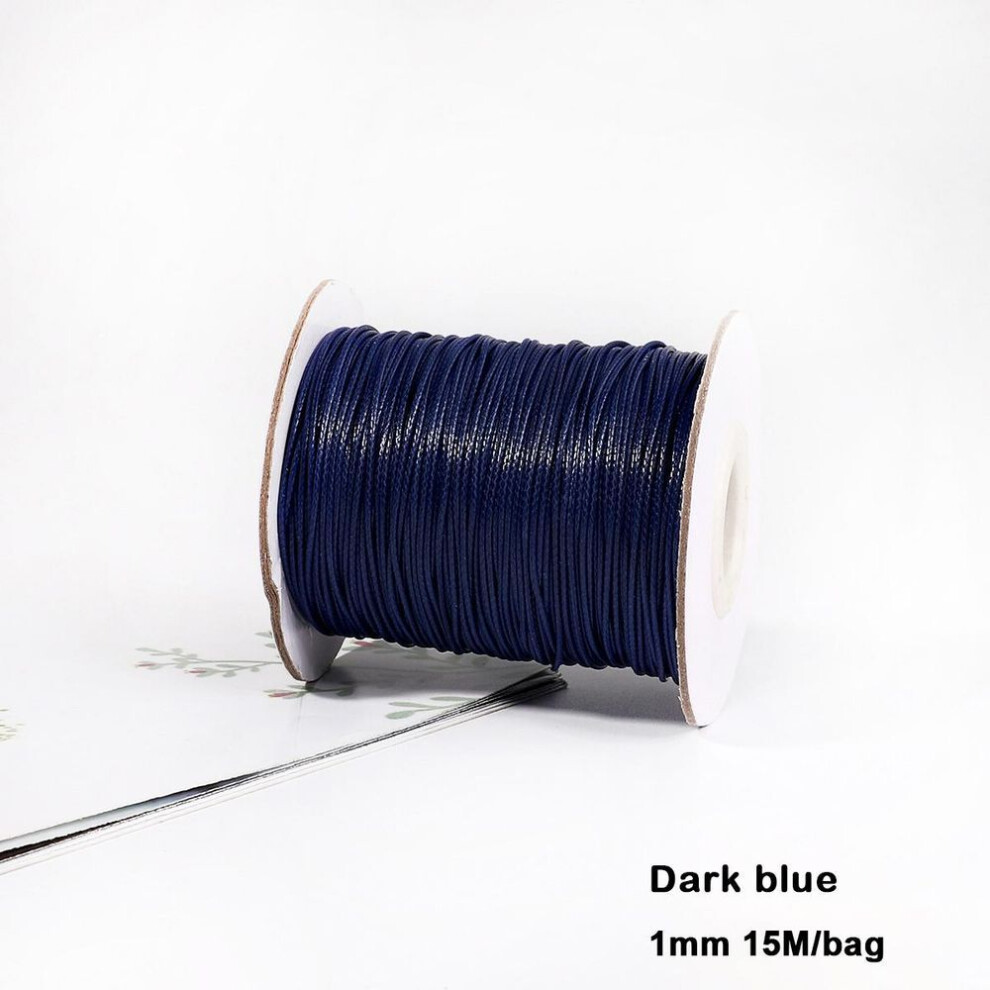 (dark blue, 1mm 15meter) Mixed Colors Waxed Cotton Cord Strings For Macrame Jewelry Beads DIY Jewelry Making