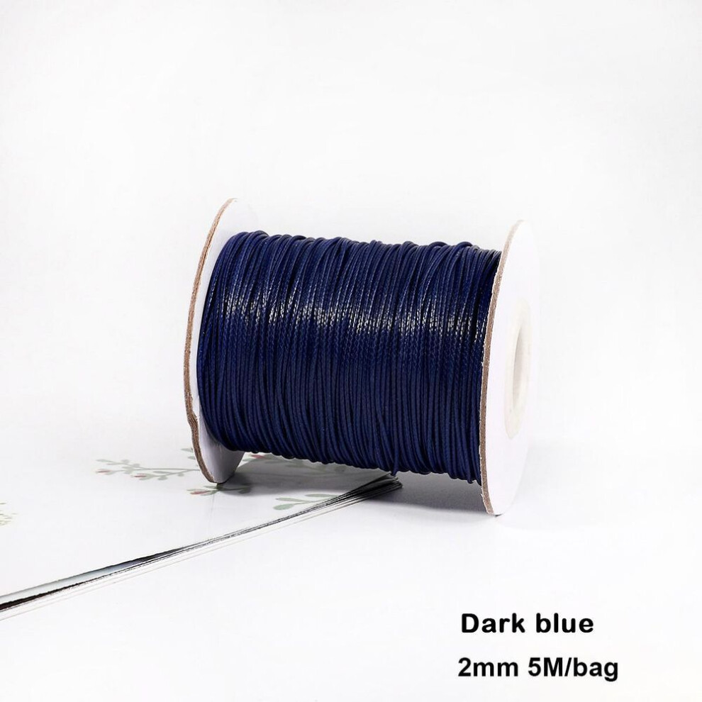 (dark blue, 2mm 5meter) Mixed Colors Waxed Cotton Cord Strings For Macrame Jewelry Beads Diy Jewelry Making