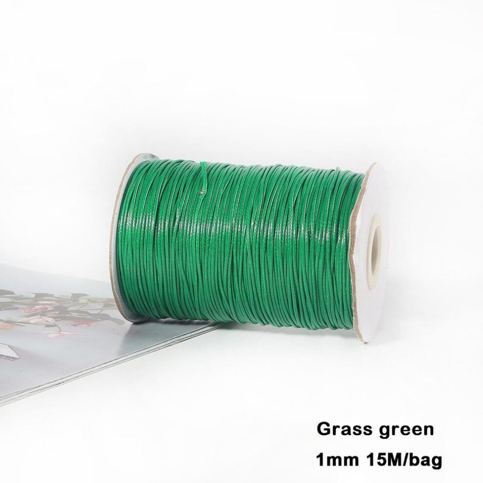 (grass green, 1mm 15meter) Mixed Colors Waxed Cotton Cord Strings For Macrame Jewelry Beads DIY Jewelry Making