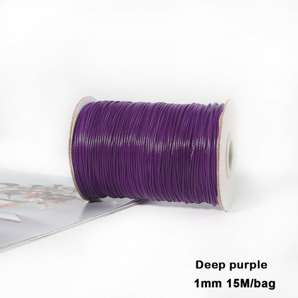 (purple, 1mm 15meter) Mixed Colors Waxed Cotton Cord Strings For Macrame Jewelry Beads DIY Jewelry Making