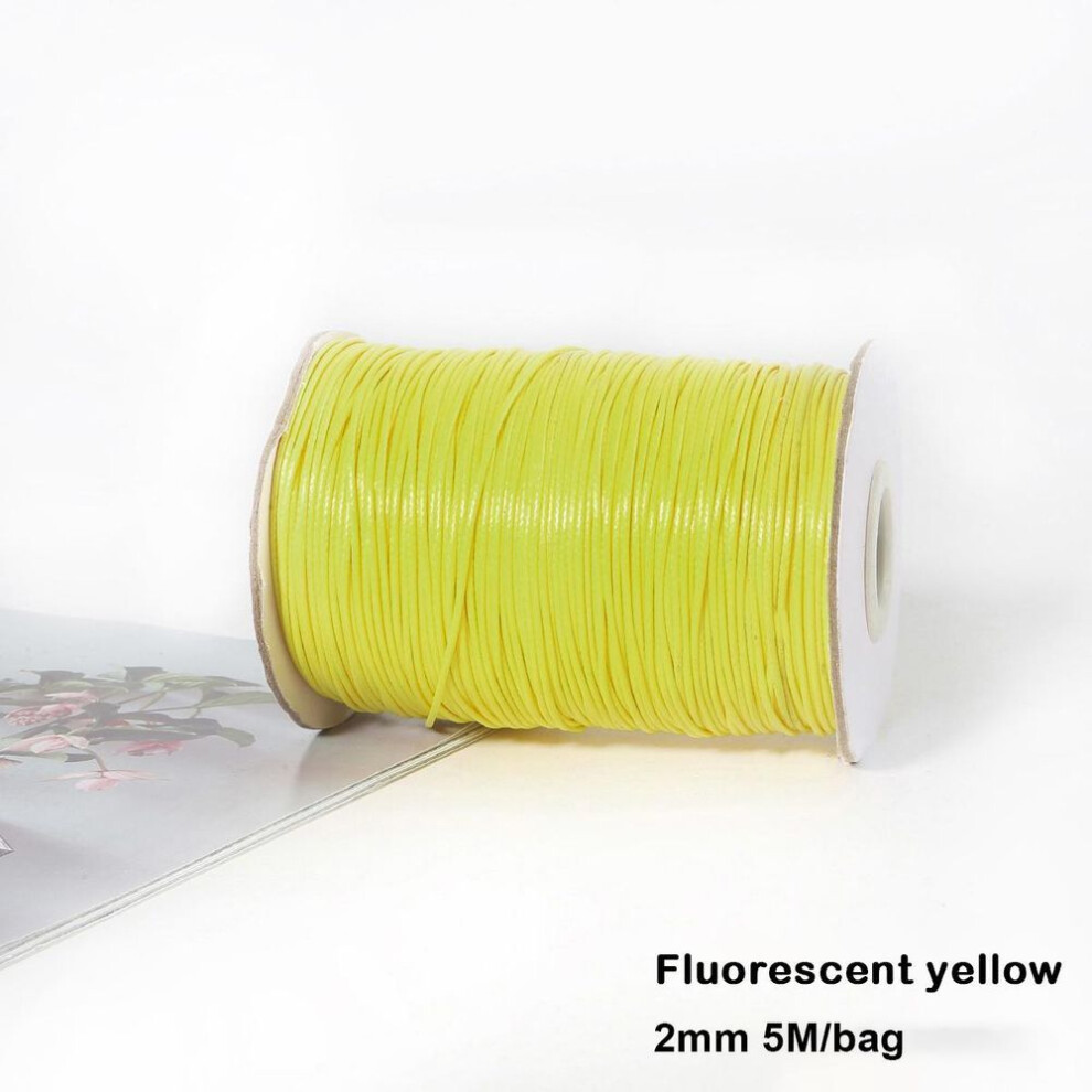 (fluorescent yellow, 2mm 5meter) Mixed Colors Waxed Cotton Cord Strings For Macrame Jewelry Beads DIY Jewelry Making