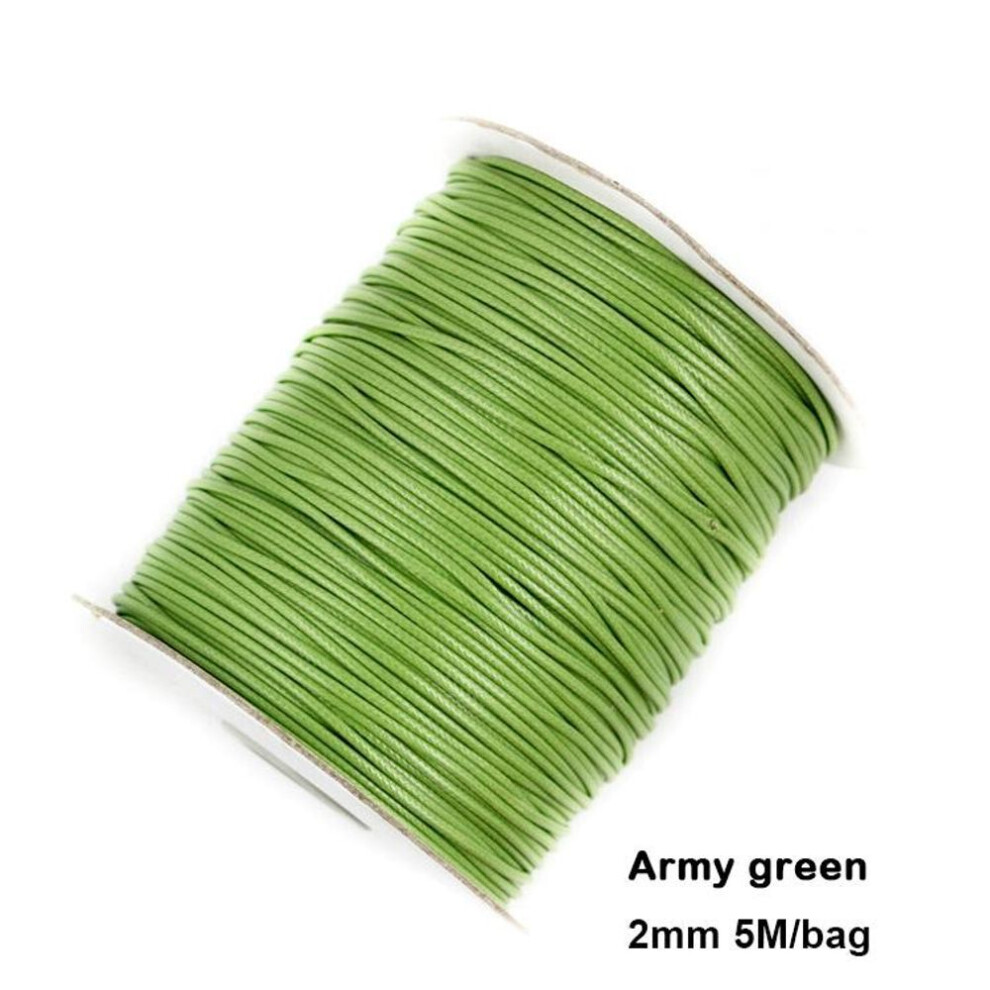 (army green, 2mm 5meter) Mixed Colors Waxed Cotton Cord Strings For Macrame Jewelry Beads DIY Jewelry Making
